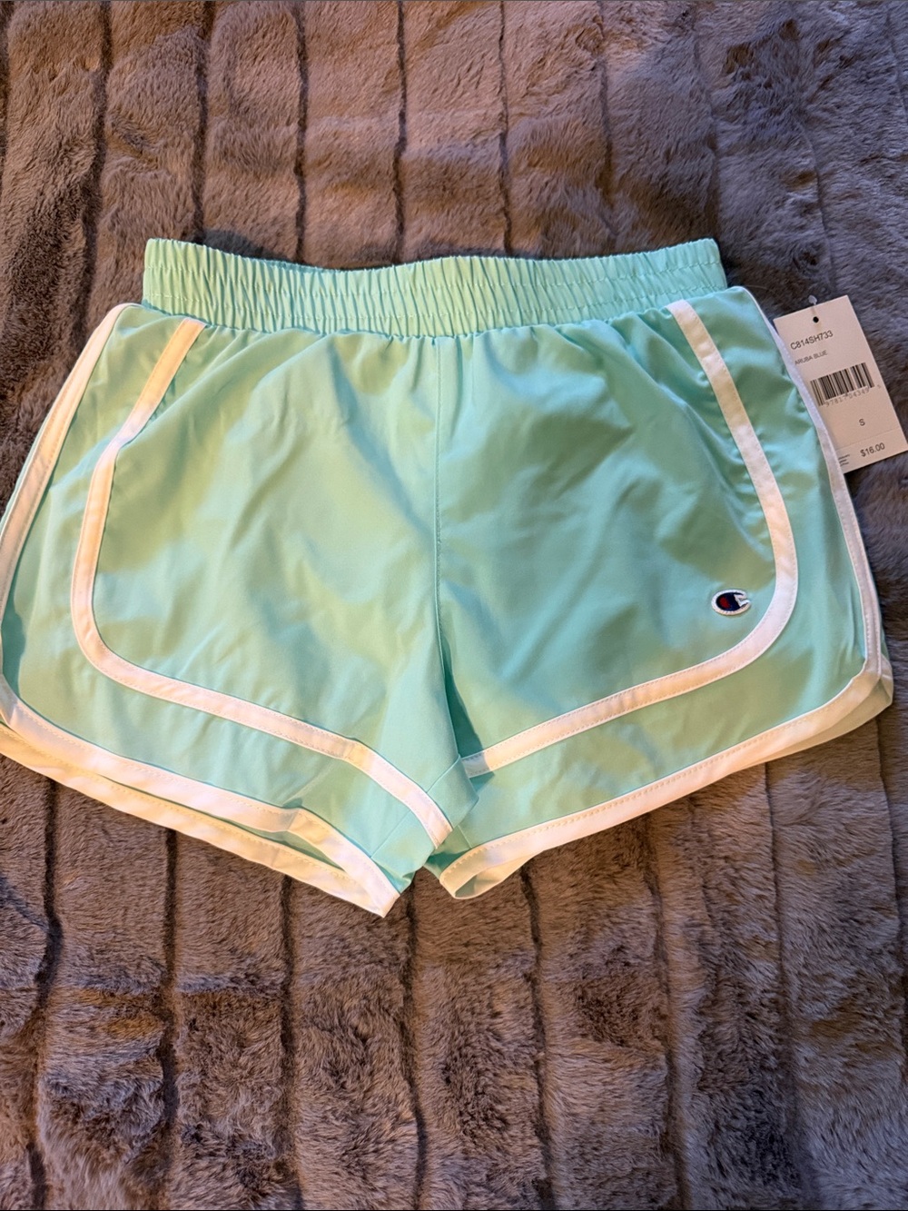 Champion Kids Mint Green Athletic Shorts with White Trim